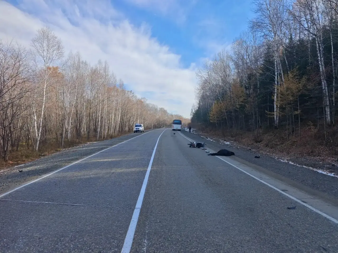 На трассе под Комсомольском автобус задел мопед, водитель мопеда погиб