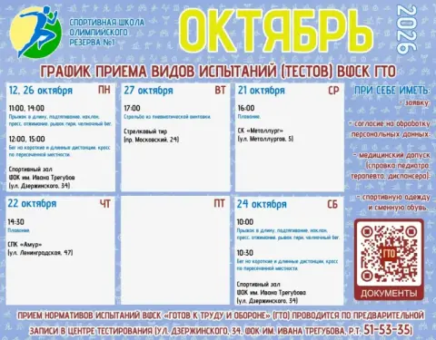Приём нормативов комплекса ВФСК ГТО в октябре 2026 года