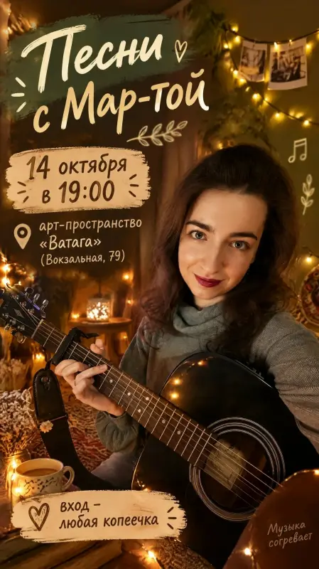Уютный квартирник «Песни с Мар-той» в арт-пространстве «Ватага»